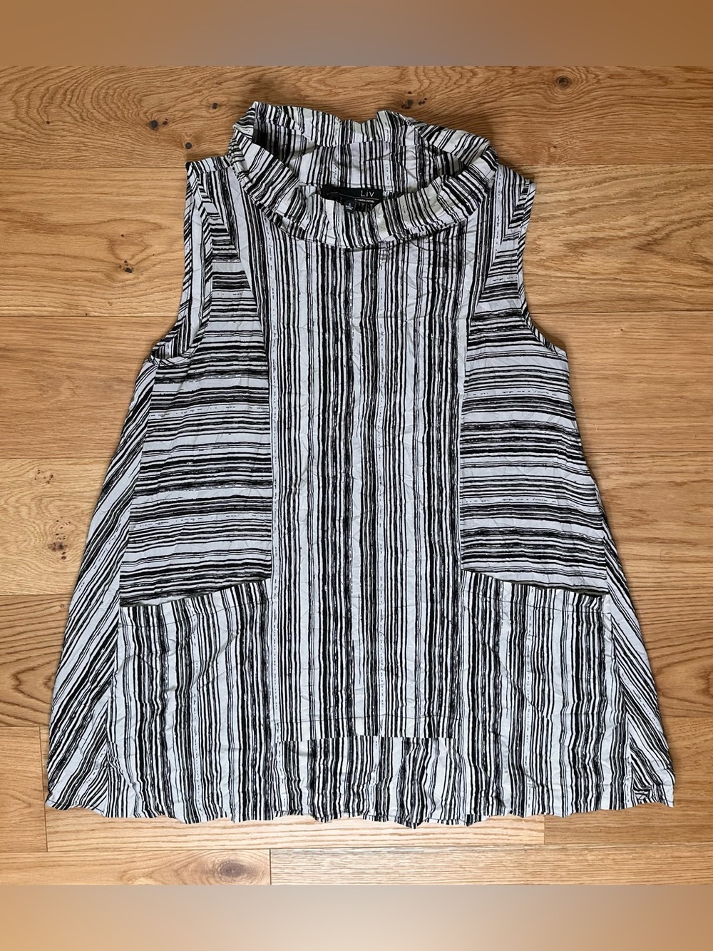 Liv by Habitat Wire Cowl Neck Pocket Sleeveless Tunic Stripes White & Black Sm
